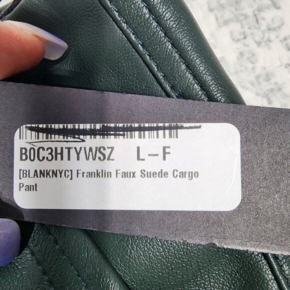 NWT Blank NYC Franklin Faux Suede Leather Dark Green Cargo Pants Size 31 - Picture 7 of 7
